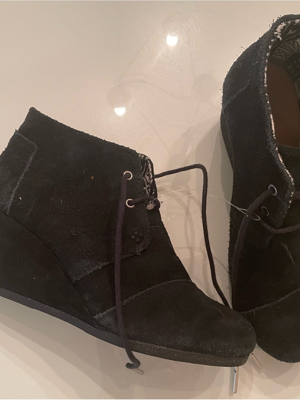 Toms Black Suede Wedge Ankle Boots
